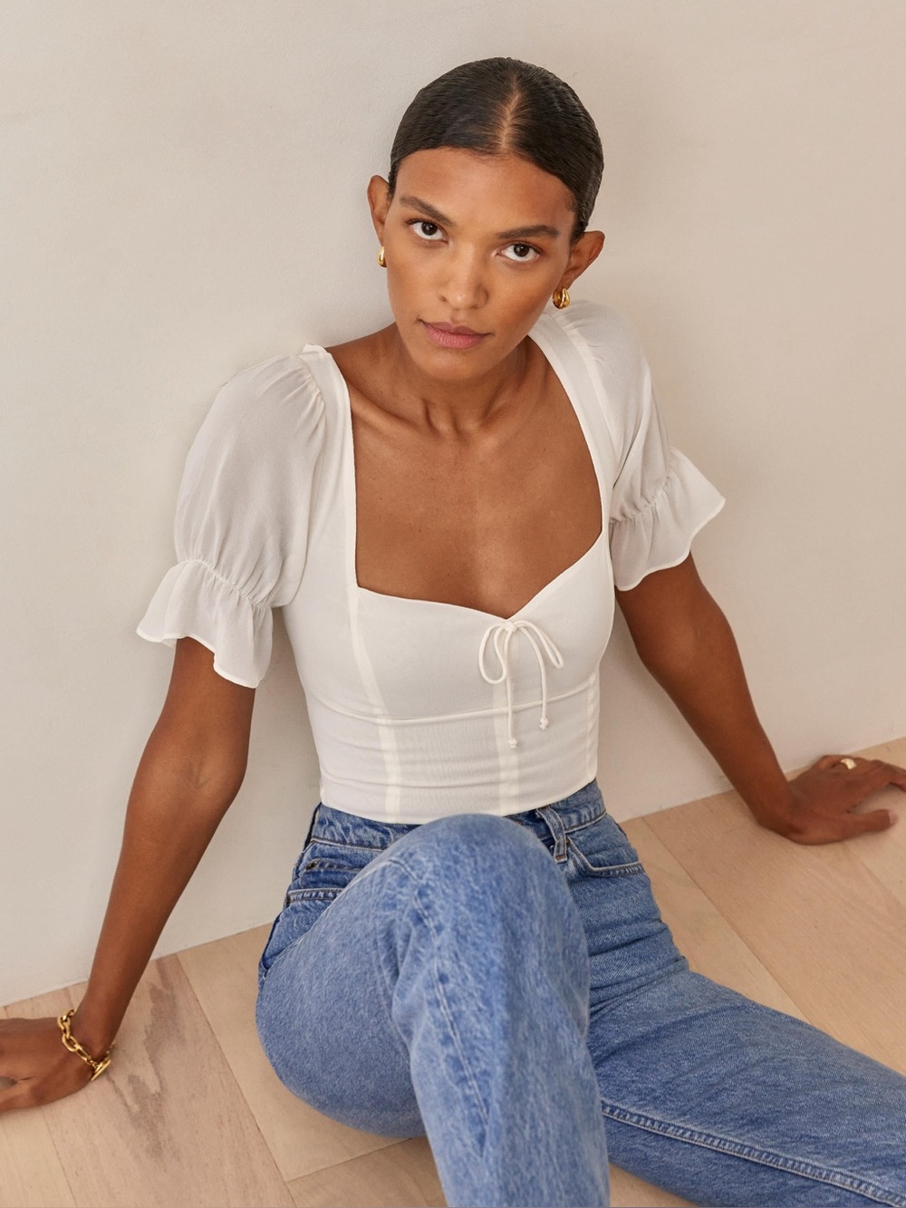 Reformation Delevan Top in Bone/Almond Size 6